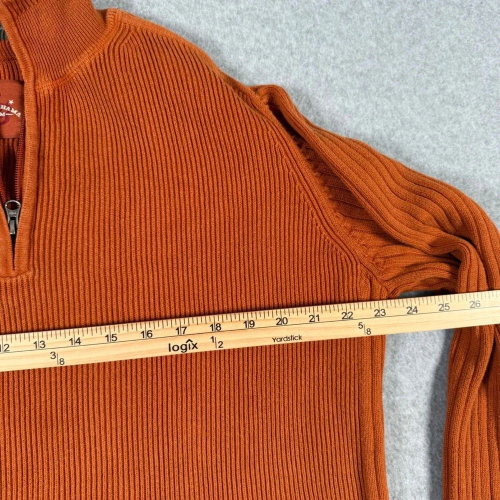 Tommy Bahama Denim Mens Large Orange Ribbed Cotton 1/4 Zip Pullover Sweater